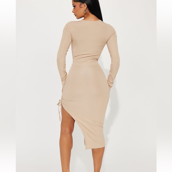 Fashion Nova Mikayla Ribbed Midi Dress - Nude - Picture 3 of 4
